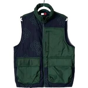 Tommy Hilfiger + Anthony Ramos Men's Small Logo Quilted Vest Green & Blue NEW